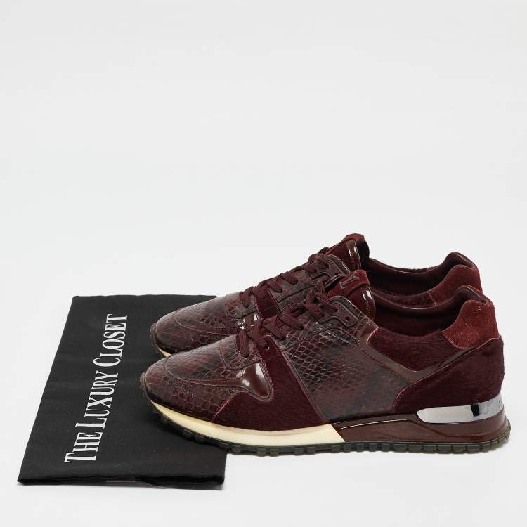 Pre Owned Louis Vuitton Burgundy Calf Hair and Python Leather Run Away Lace Up Sneakers Size 36.5