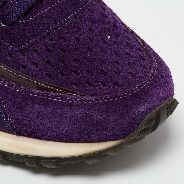 Pre Owned Louis Vuitton Purple Coated Canvas and Mesh Run Away Low Top Sneakers Size 39.5