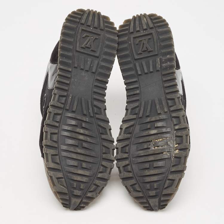 Pre Owned Louis Vuitton Black/Brown Mesh and Monogram Canvas Run Away Sneakers Size 38.5