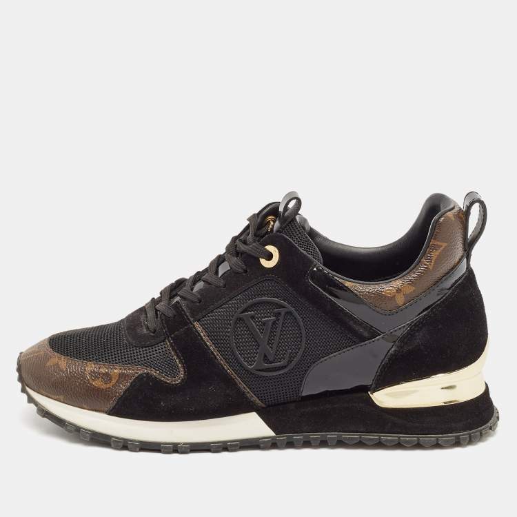 Pre Owned Louis Vuitton Black/Brown Mesh and Monogram Canvas Run Away Sneakers Size 38.5
