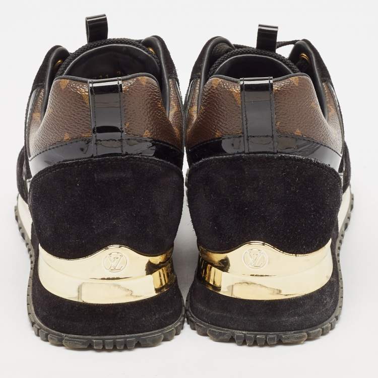 Pre Owned Louis Vuitton Black/Brown Mesh and Monogram Canvas Run Away Sneakers Size 38.5