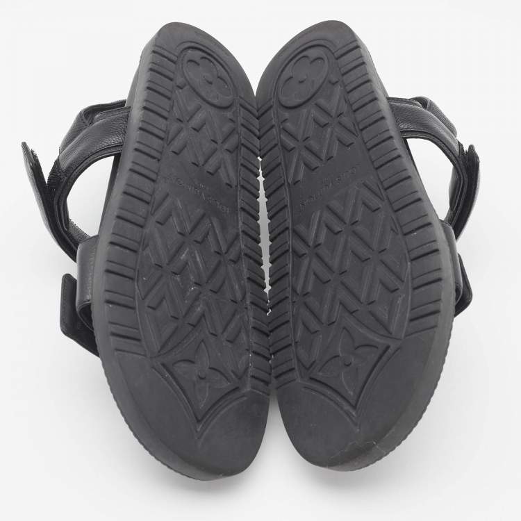 Pre Owned Louis Vuitton Black Leather Sunset Slingback Sandals Size 39