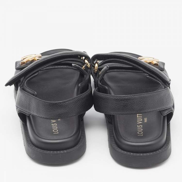 Pre Owned Louis Vuitton Black Leather Sunset Slingback Sandals Size 39
