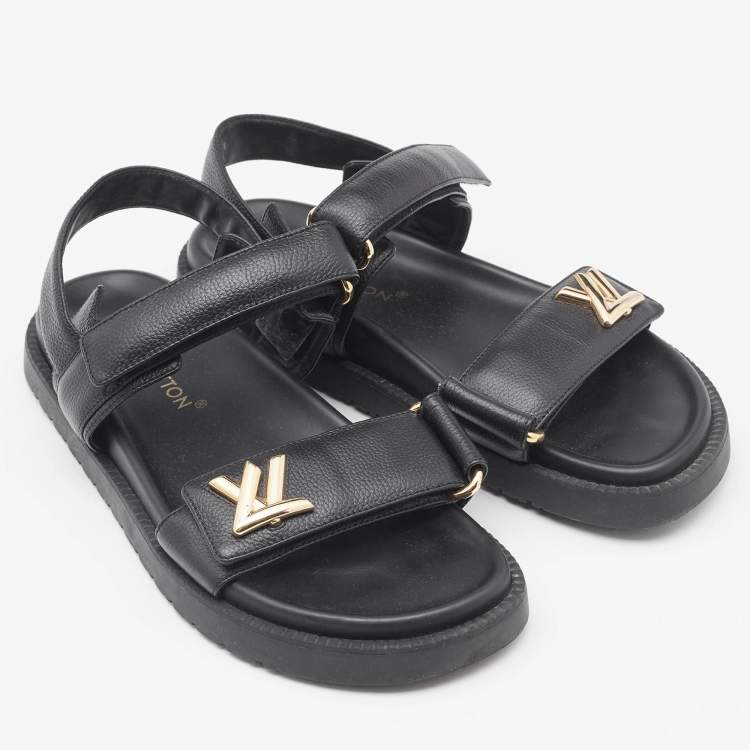 Pre Owned Louis Vuitton Black Leather Sunset Slingback Sandals Size 39