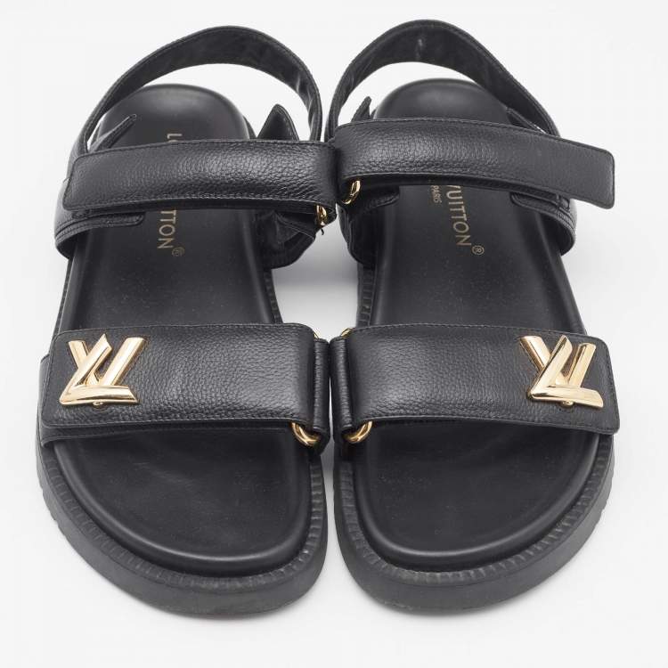 Pre Owned Louis Vuitton Black Leather Sunset Slingback Sandals Size 39