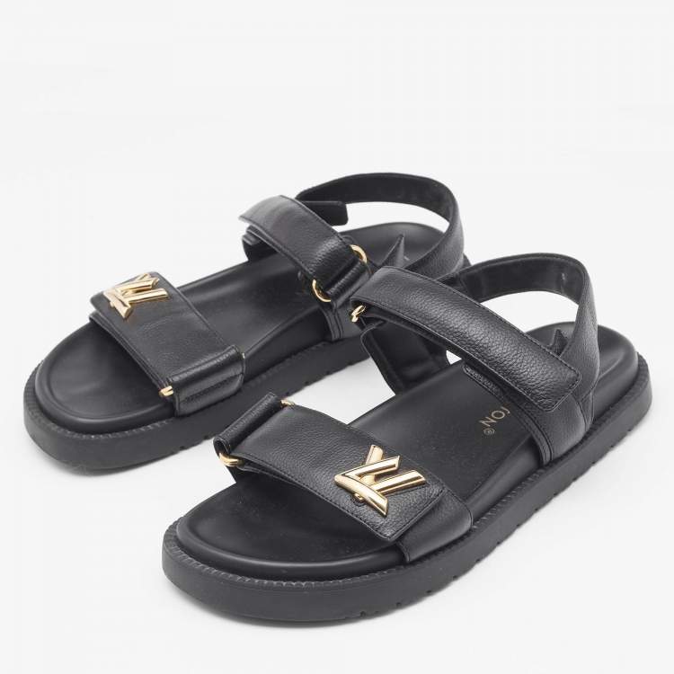 Pre Owned Louis Vuitton Black Leather Sunset Slingback Sandals Size 39
