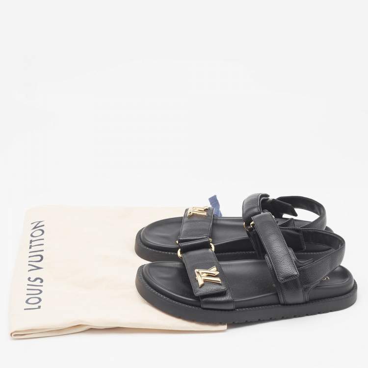 Pre Owned Louis Vuitton Black Leather Sunset Slingback Sandals Size 39