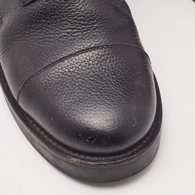 Pre Owned Louis Vuitton Black Leather Wonderland Flat Ranger Combat Boots Size 36