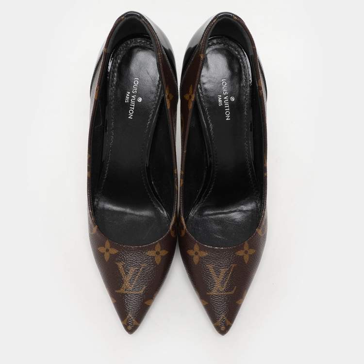 Pre Owned Louis Vuitton Monogram Canvas And Patent Leather Cherie Pumps Size 36.5