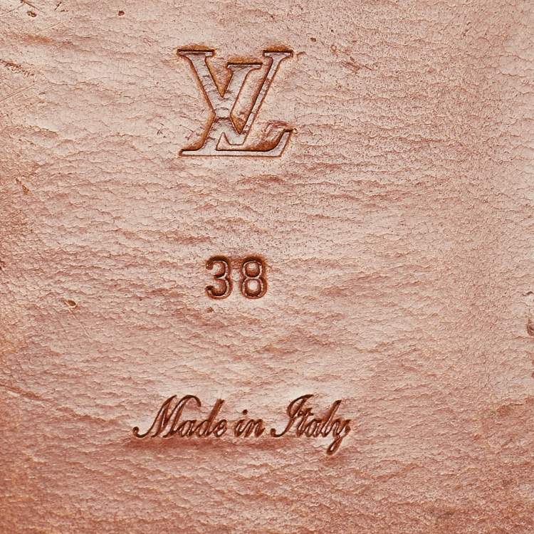 Pre Owned Louis Vuitton Brown Leather Lock It Flat Slides Size 38