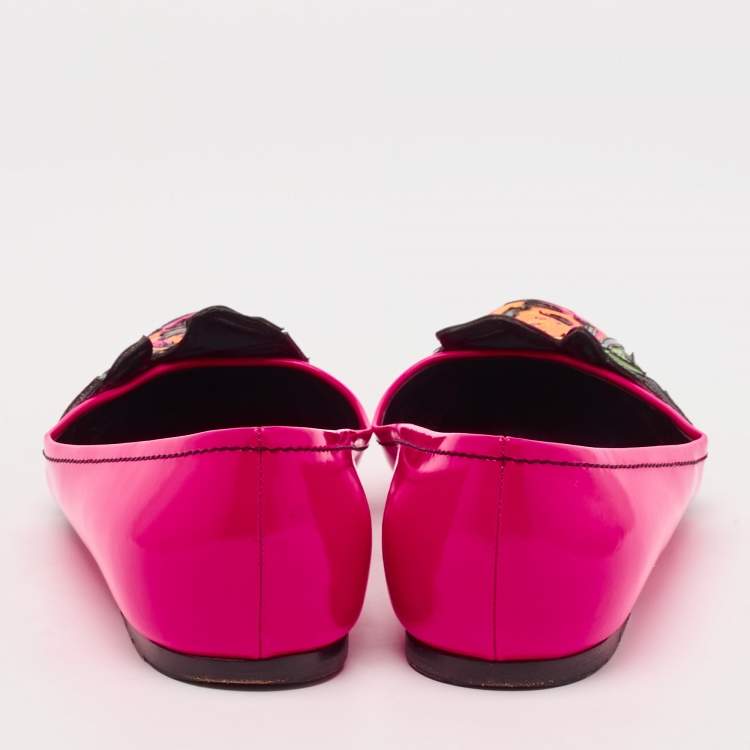 Pre Owned Louis Vuitton Pink Patent Leather Stephen Sprouse Rose Ballet Flats Size 35.5