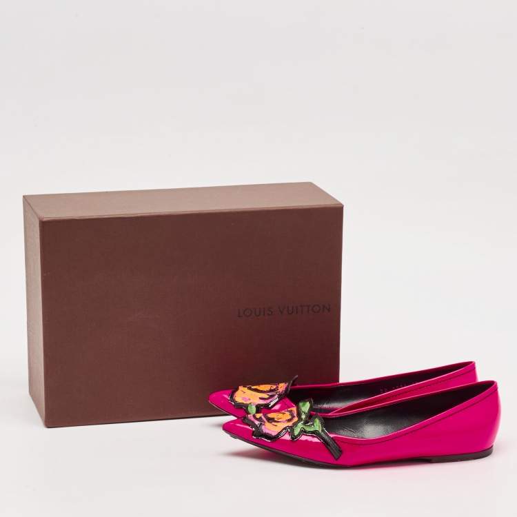 Pre Owned Louis Vuitton Pink Patent Leather Stephen Sprouse Rose Ballet Flats Size 35.5