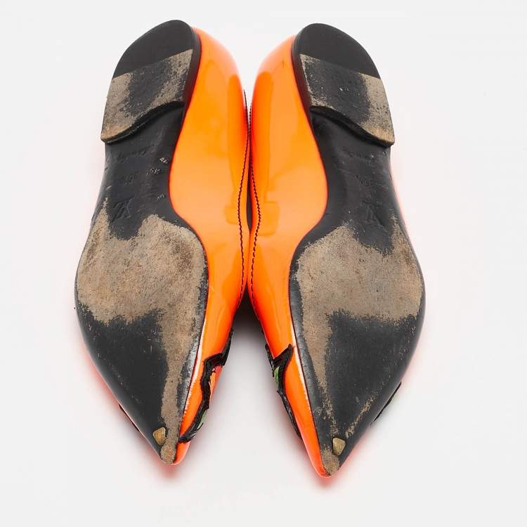 Pre Owned Louis Vuitton Orange Patent Leather Stephen Sprouse Rose Ballet Flats Size 35.5