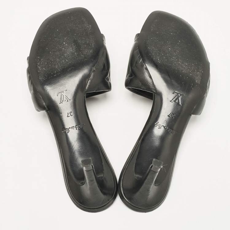 Pre Owned Louis Vuitton Black Leather Revival Slide Sandals Size 37