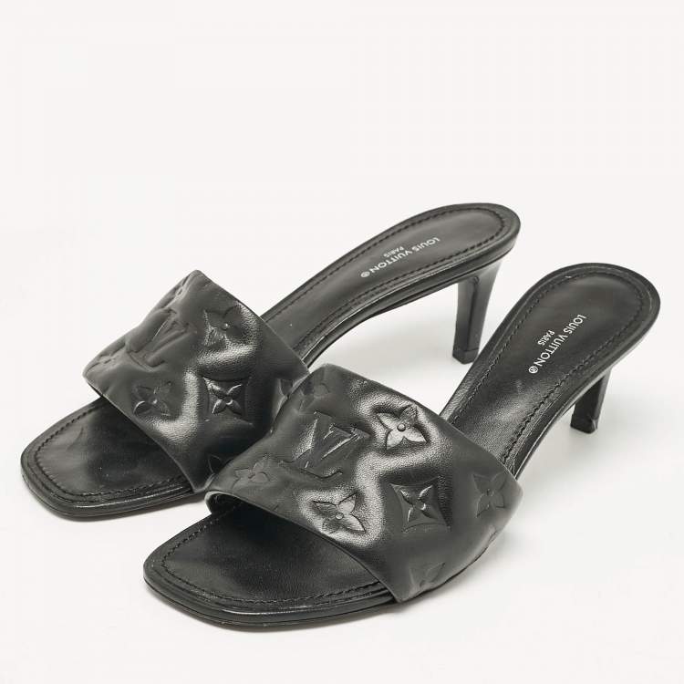 Pre Owned Louis Vuitton Black Leather Revival Slide Sandals Size 37