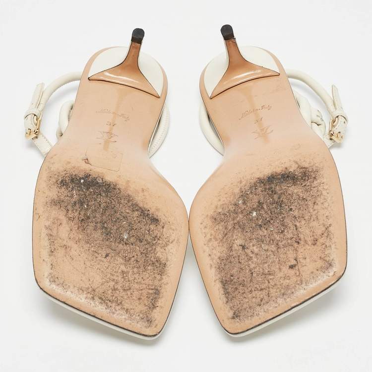 Pre Owned Louis Vuitton Cream Leather Ankle Wrap Sandals Size 37