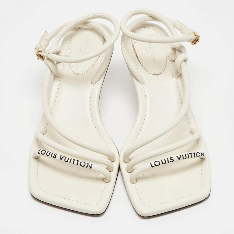 Pre Owned Louis Vuitton Cream Leather Ankle Wrap Sandals Size 37