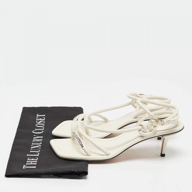 Pre Owned Louis Vuitton Cream Leather Ankle Wrap Sandals Size 37