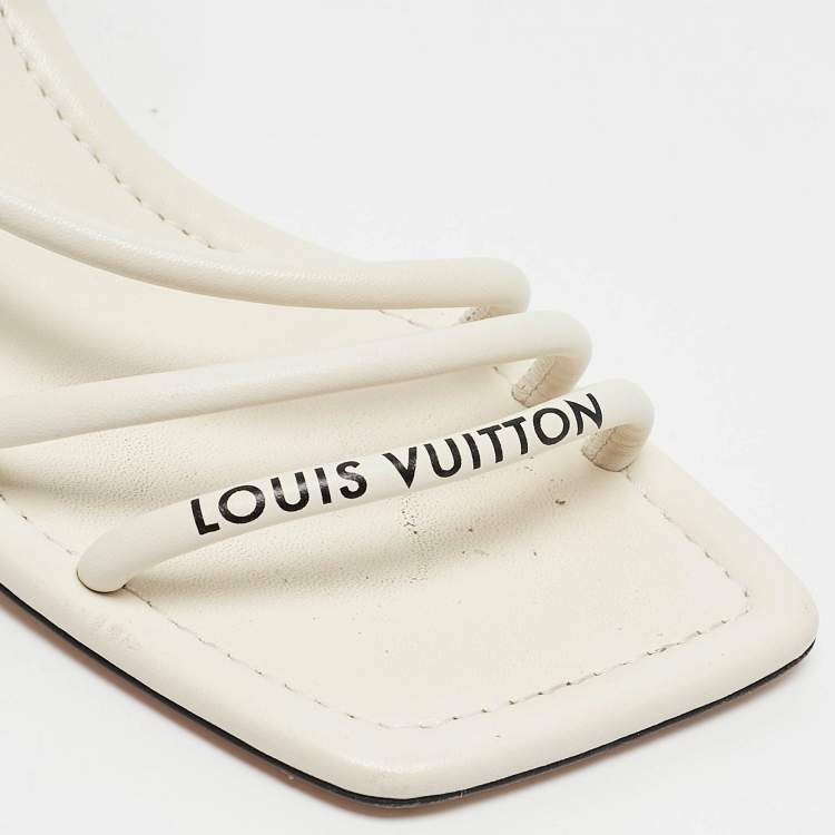 Pre Owned Louis Vuitton Cream Leather Ankle Wrap Sandals Size 37