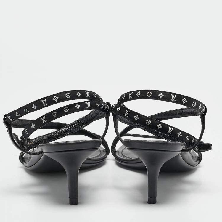 Pre Owned Louis Vuitton Black Canvas and Leather Ankle Strap Sandals Size 36.5