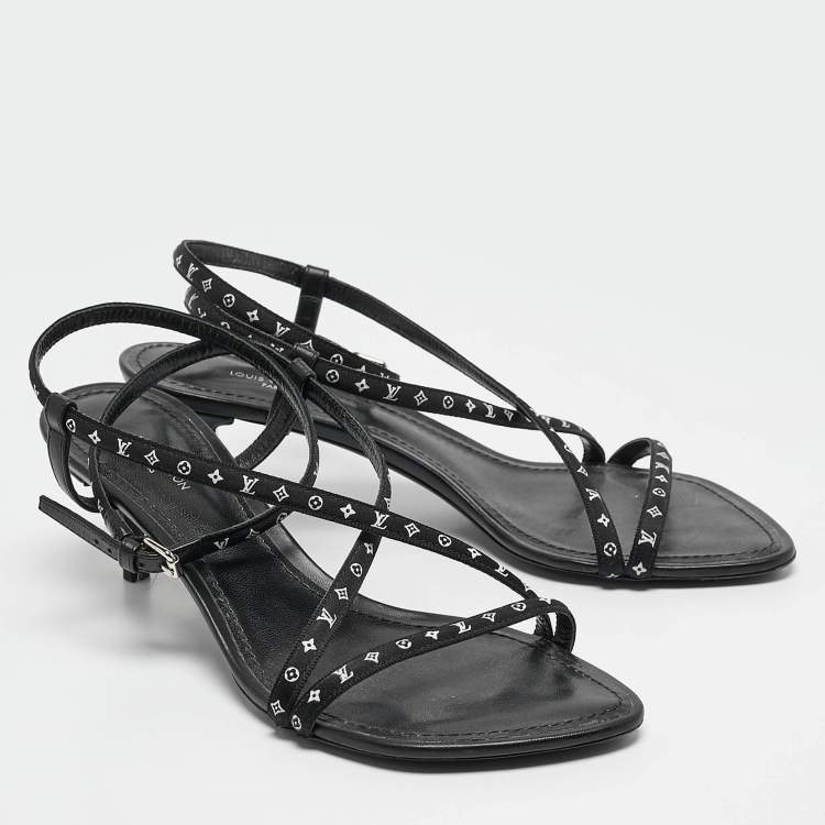 Pre Owned Louis Vuitton Black Canvas and Leather Ankle Strap Sandals Size 36.5