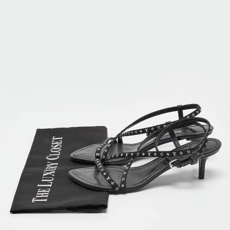 Pre Owned Louis Vuitton Black Canvas and Leather Ankle Strap Sandals Size 36.5