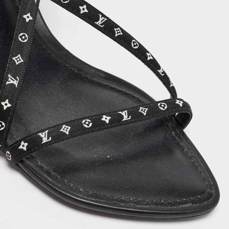 Pre Owned Louis Vuitton Black Canvas and Leather Ankle Strap Sandals Size 36.5