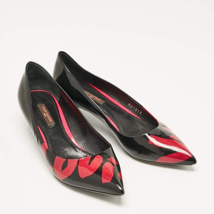 Pre Owned Louis Vuitton Black Patent Leather Graffiti Pointed Toe Pumps Size 35.5