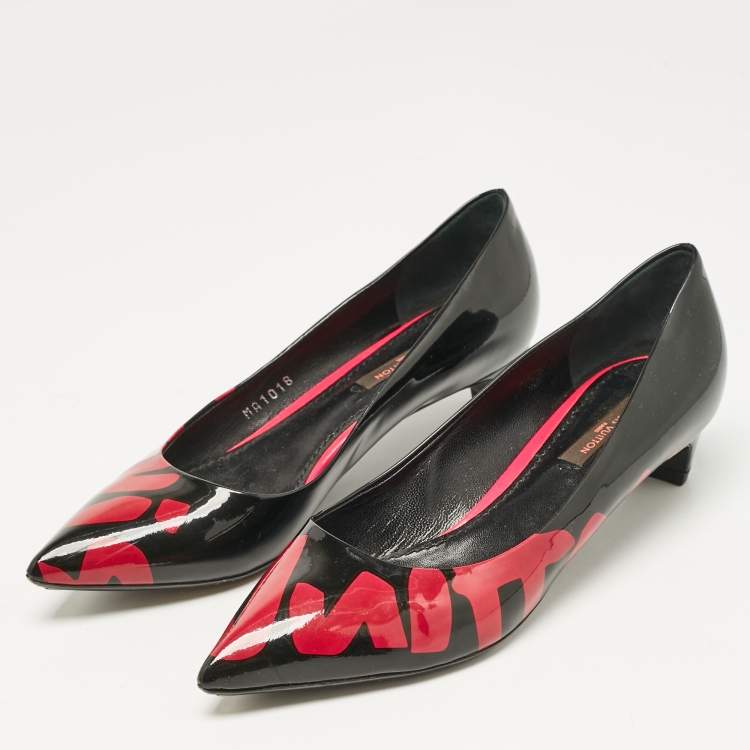 Pre Owned Louis Vuitton Black Patent Leather Graffiti Pointed Toe Pumps Size 35.5