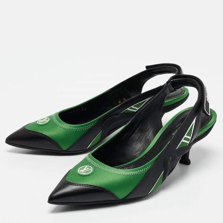 Pre Owned Louis Vuitton Green/Black Leather and Mesh Archlight Pumps Size 36