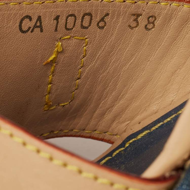 Pre Owned Louis Vuitton Brown Denim and Leather Wedge Sandals Size 38