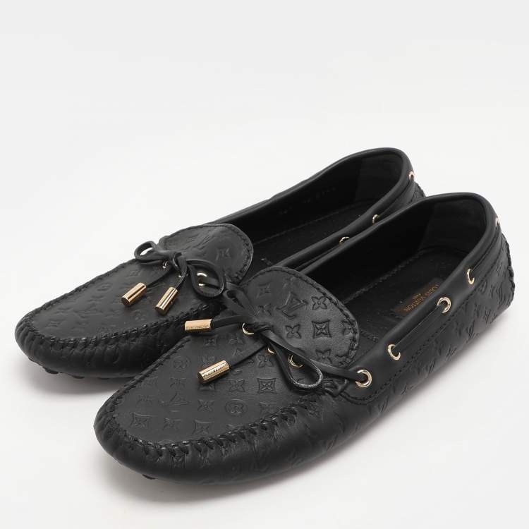 Pre Owned Louis Vuitton Black Monogram Empreinte Leather Gloria Loafers Size 41