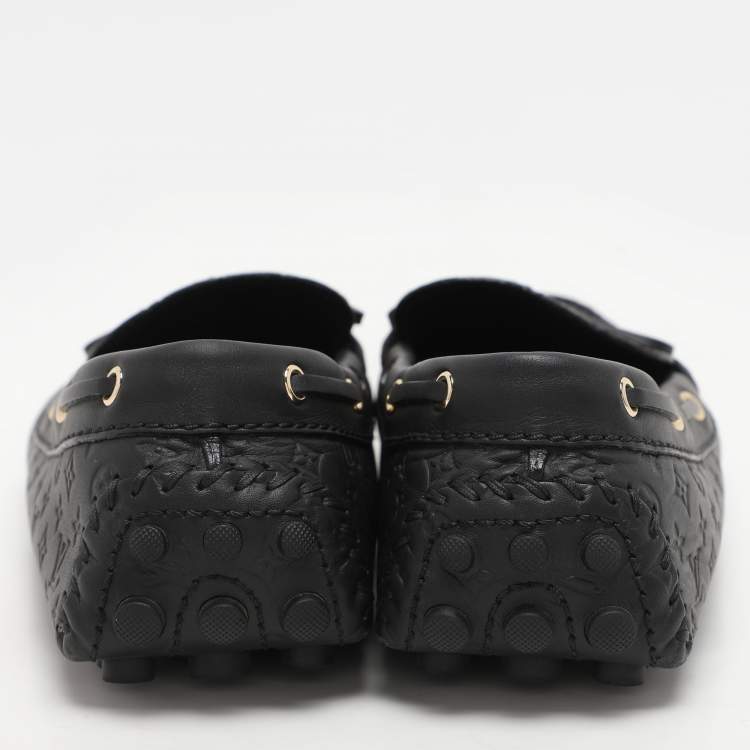 Pre Owned Louis Vuitton Black Monogram Empreinte Leather Gloria Loafers Size 41