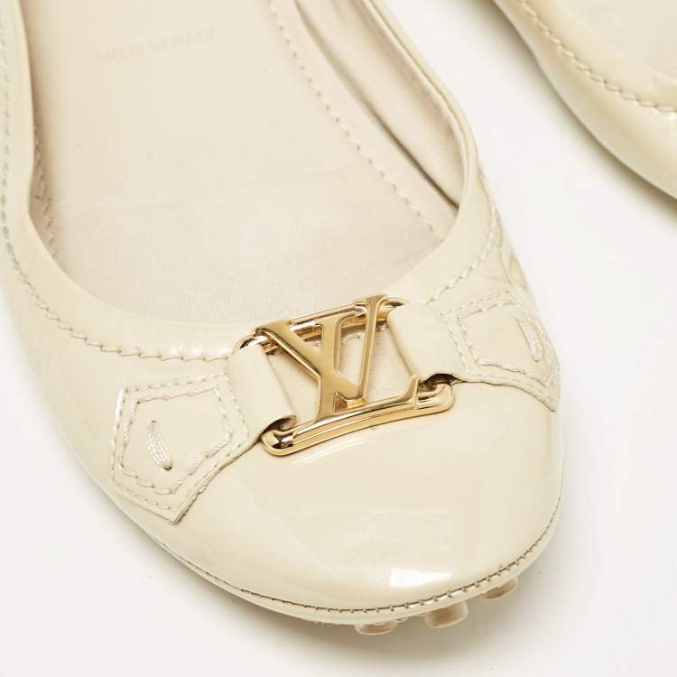 Pre Owned Louis Vuitton Cream Patent Leather Oxford Ballet Flats Size 37