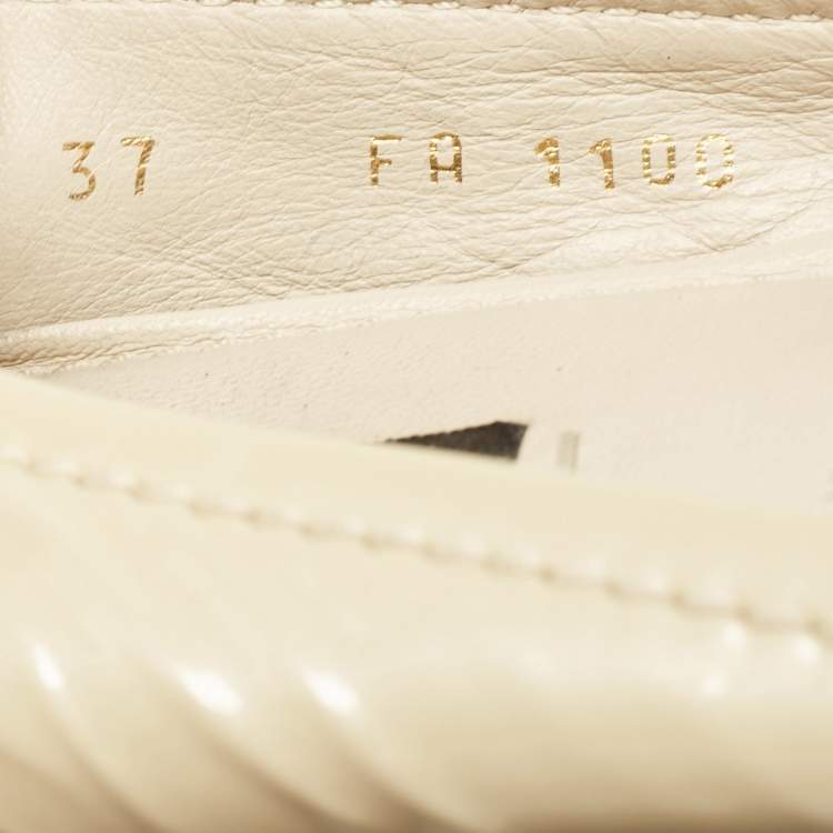 Pre Owned Louis Vuitton Cream Patent Leather Oxford Ballet Flats Size 37