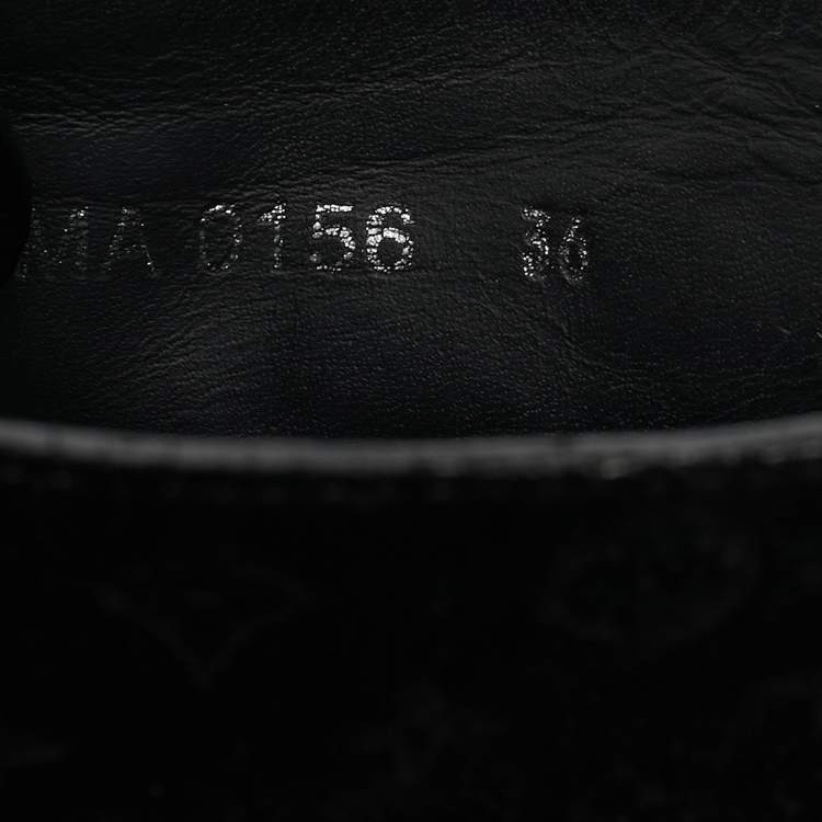 Pre Owned Louis Vuitton Black Monogram Suede Wedge Ankle Boots Size 36