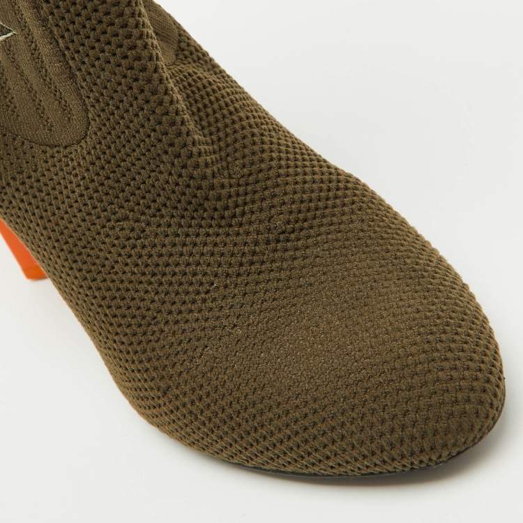 Pre Owned Louis Vuitton Olive Green Monogram Knit Fabric Silhouette Ankle Boots Size 36