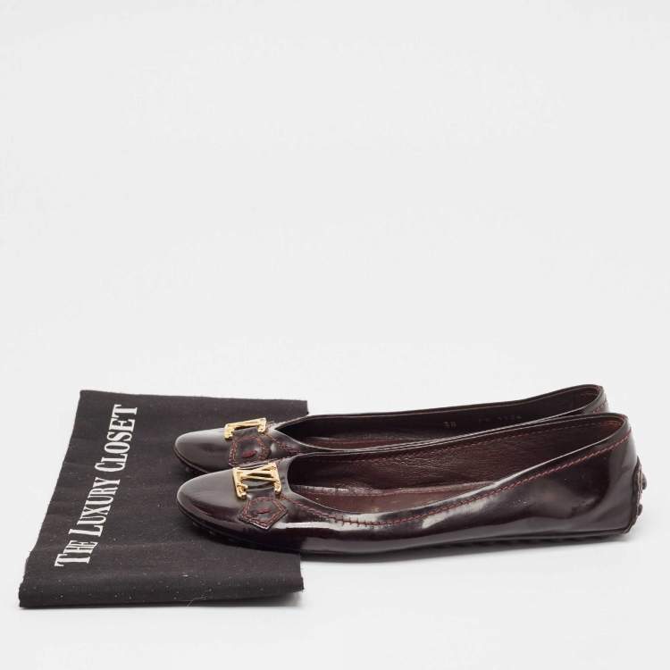 Pre Owned Louis Vuitton Burgundy Patent Leather Oxford Ballet Flats Size 38