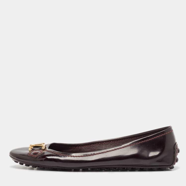 Pre Owned Louis Vuitton Burgundy Patent Leather Oxford Ballet Flats Size 38