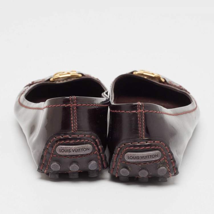Pre Owned Louis Vuitton Burgundy Patent Leather Oxford Ballet Flats Size 38