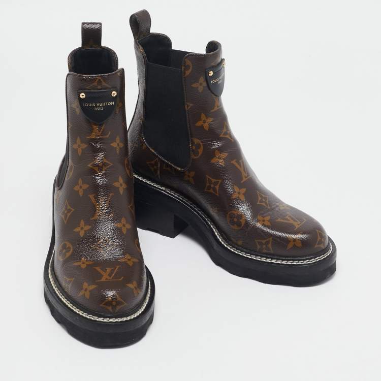 Pre Owned Louis Vuitton Monogram Canvas LV Beaubourg Ankle Boots Size 37