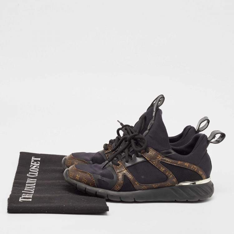 Pre Owned Louis Vuitton Black/Brown Fabric and Monogram Canvas Aftergame Sneakers Size 36