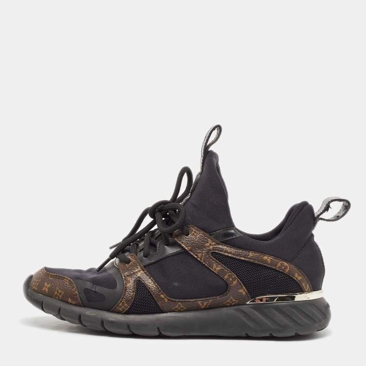 Pre Owned Louis Vuitton Black/Brown Fabric and Monogram Canvas Aftergame Sneakers Size 36