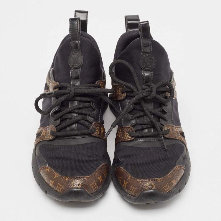 Pre Owned Louis Vuitton Black/Brown Fabric and Monogram Canvas Aftergame Sneakers Size 36