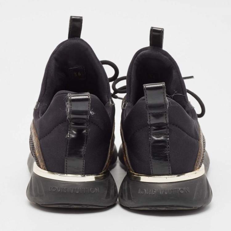 Pre Owned Louis Vuitton Black/Brown Fabric and Monogram Canvas Aftergame Sneakers Size 36