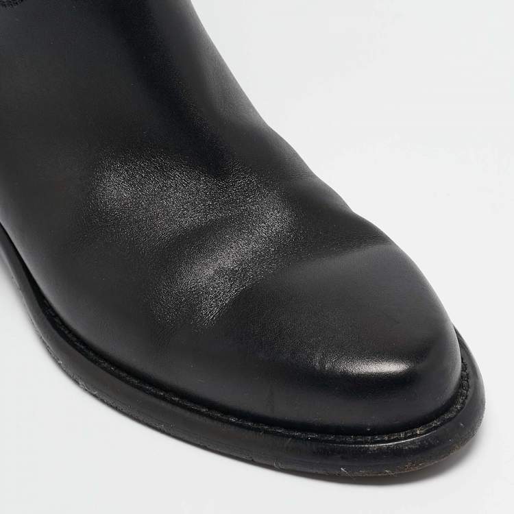 Pre Owned Louis Vuitton Black Leather Logo Knee Length Boots Size 38