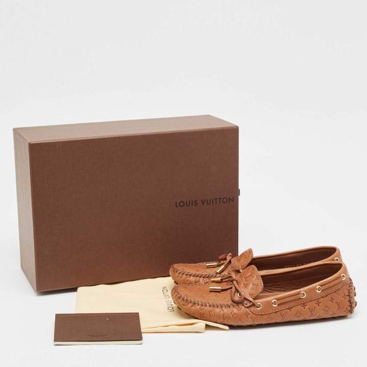 Pre Owned Louis Vuitton Brown Monogram Empreinte Leather Gloria Loafers Size 36.5
