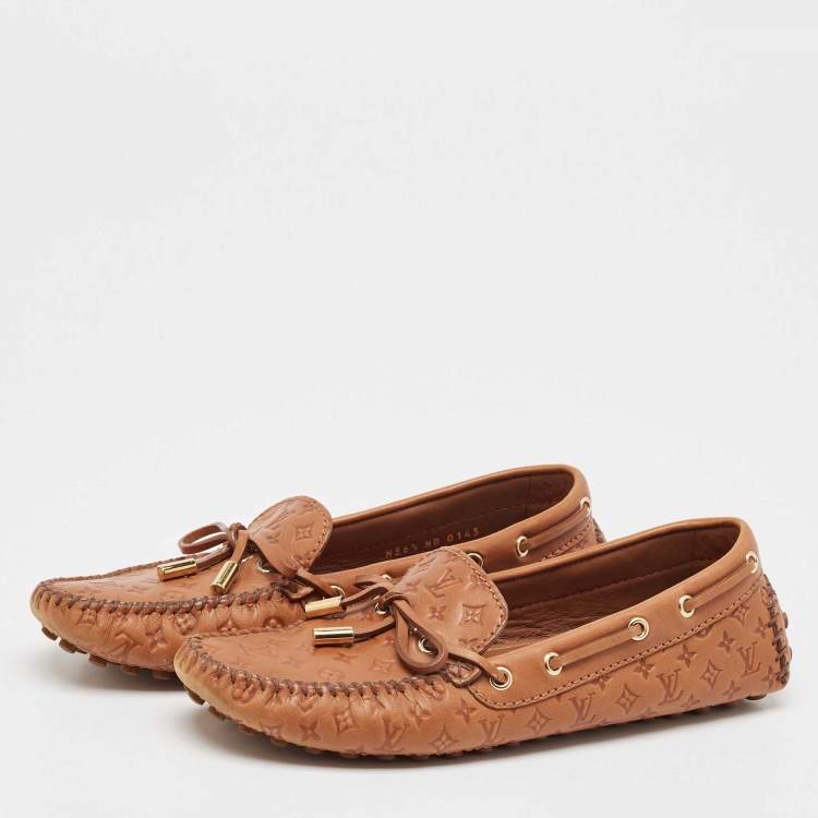 Pre Owned Louis Vuitton Brown Monogram Empreinte Leather Gloria Loafers Size 36.5