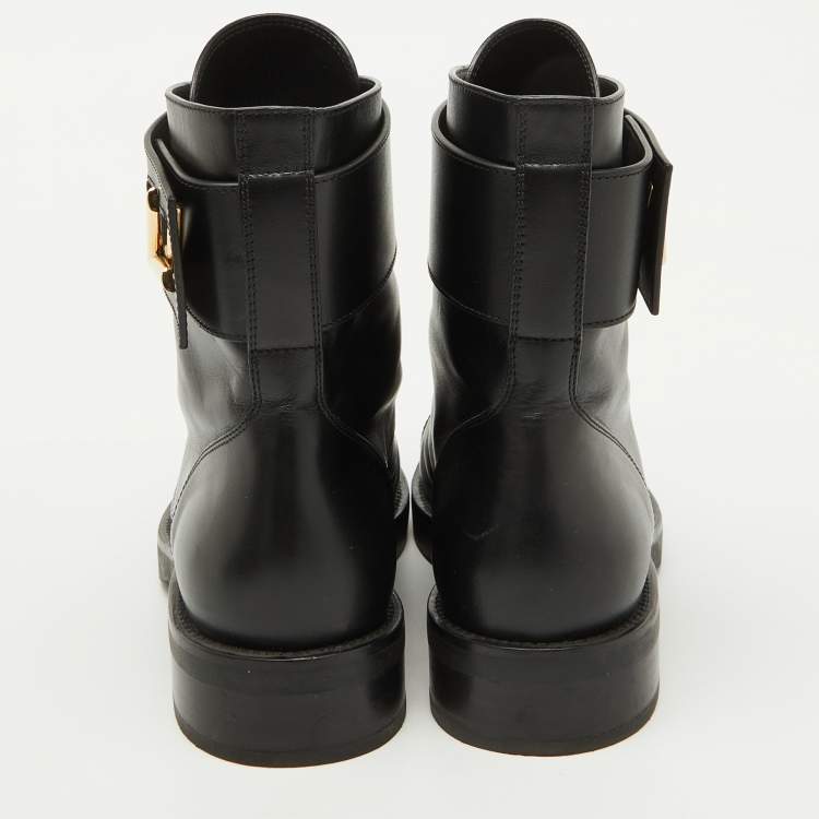 Pre Owned Louis Vuitton Black Leather Wonderland Ranger Combat Boots Size 38