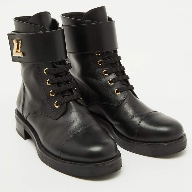 Pre Owned Louis Vuitton Black Leather Wonderland Ranger Combat Boots Size 38